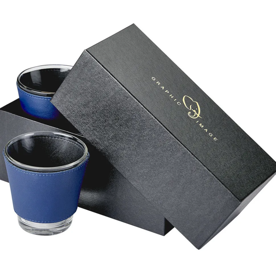 Leather Wrapped Glass Set in Blue