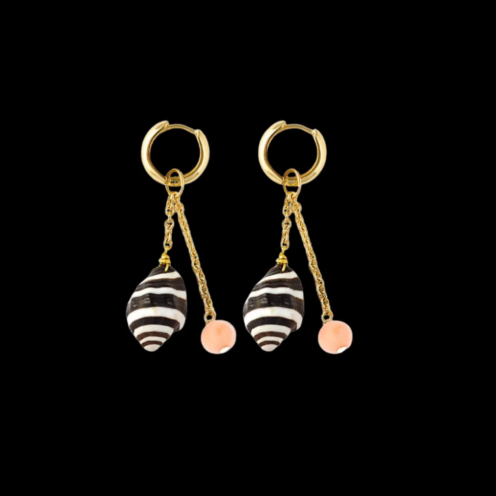 Les Charmantes Coral & Shell Charm Gold Earrings