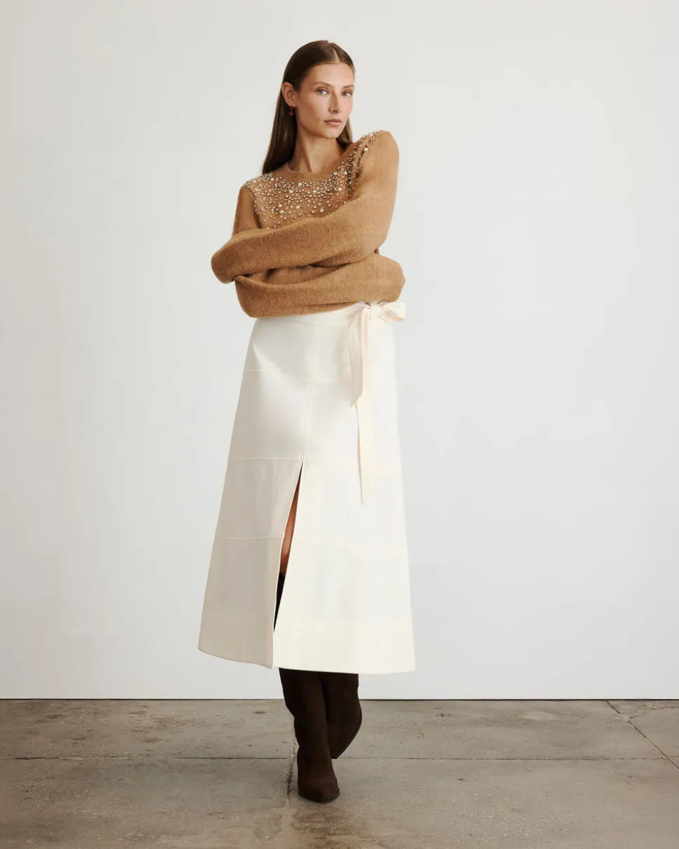 Lexia Embellished Sweater in Camel