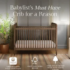 Liberty 3-in-1 Convertible Spindle Crib with Toddler Bed Conversion Kit in Natural Walnut