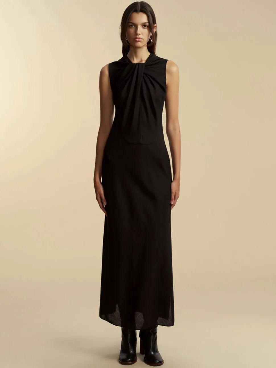 Lightweight Wool Twist Panelled Dress in Black
