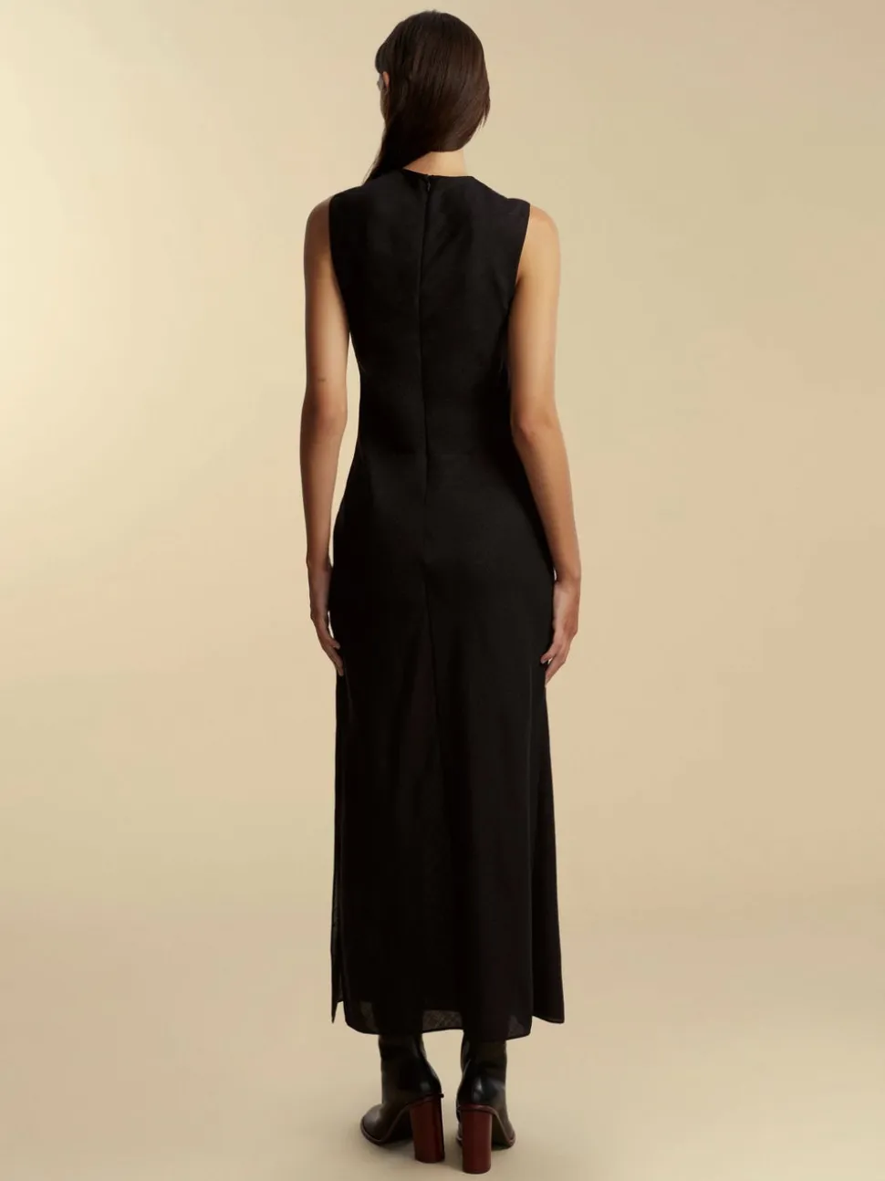 Lightweight Wool Twist Panelled Dress in Black