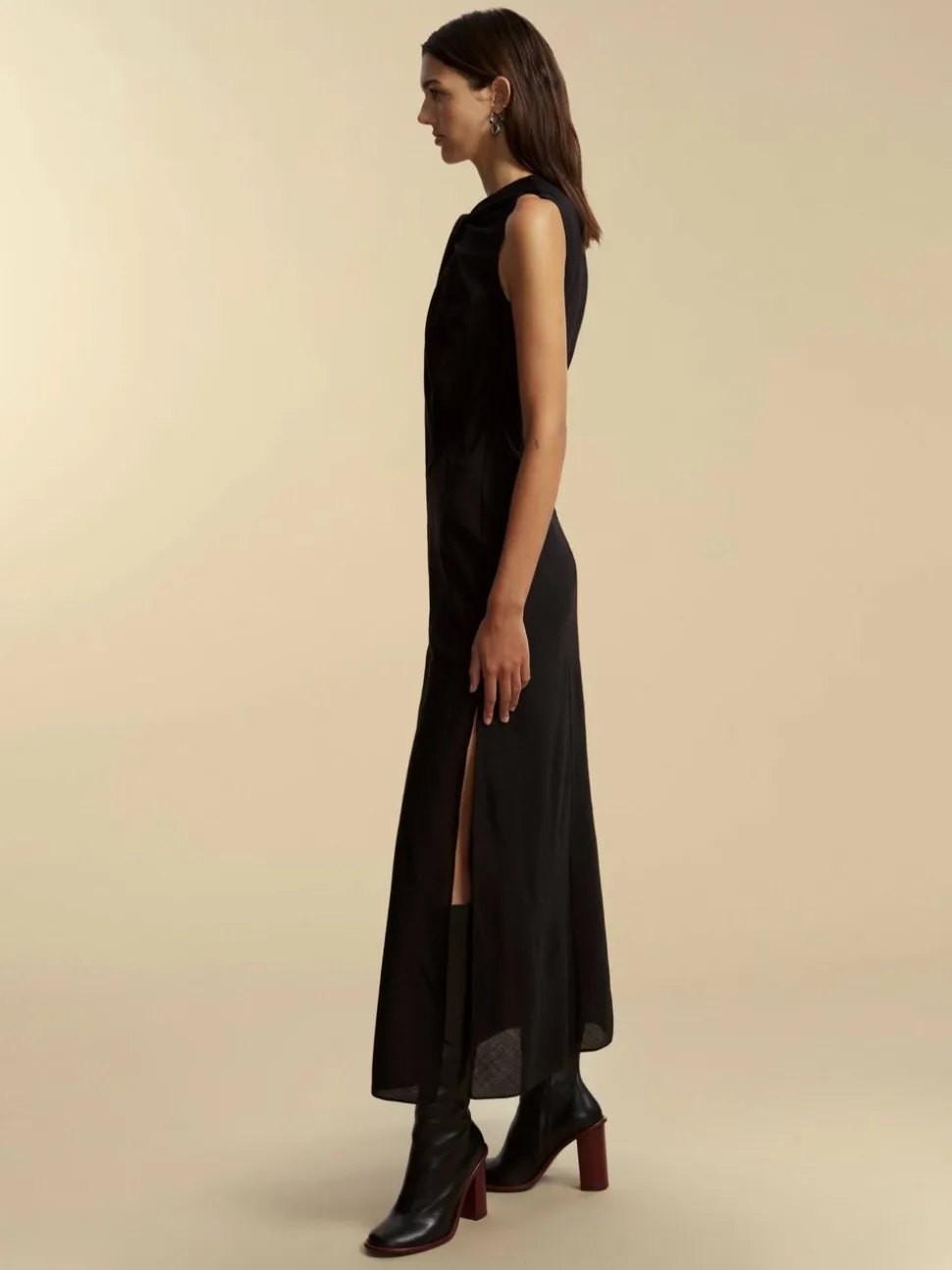 Lightweight Wool Twist Panelled Dress in Black