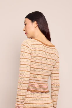Lilana Cardigan in Clay Striped Lurex Crochet