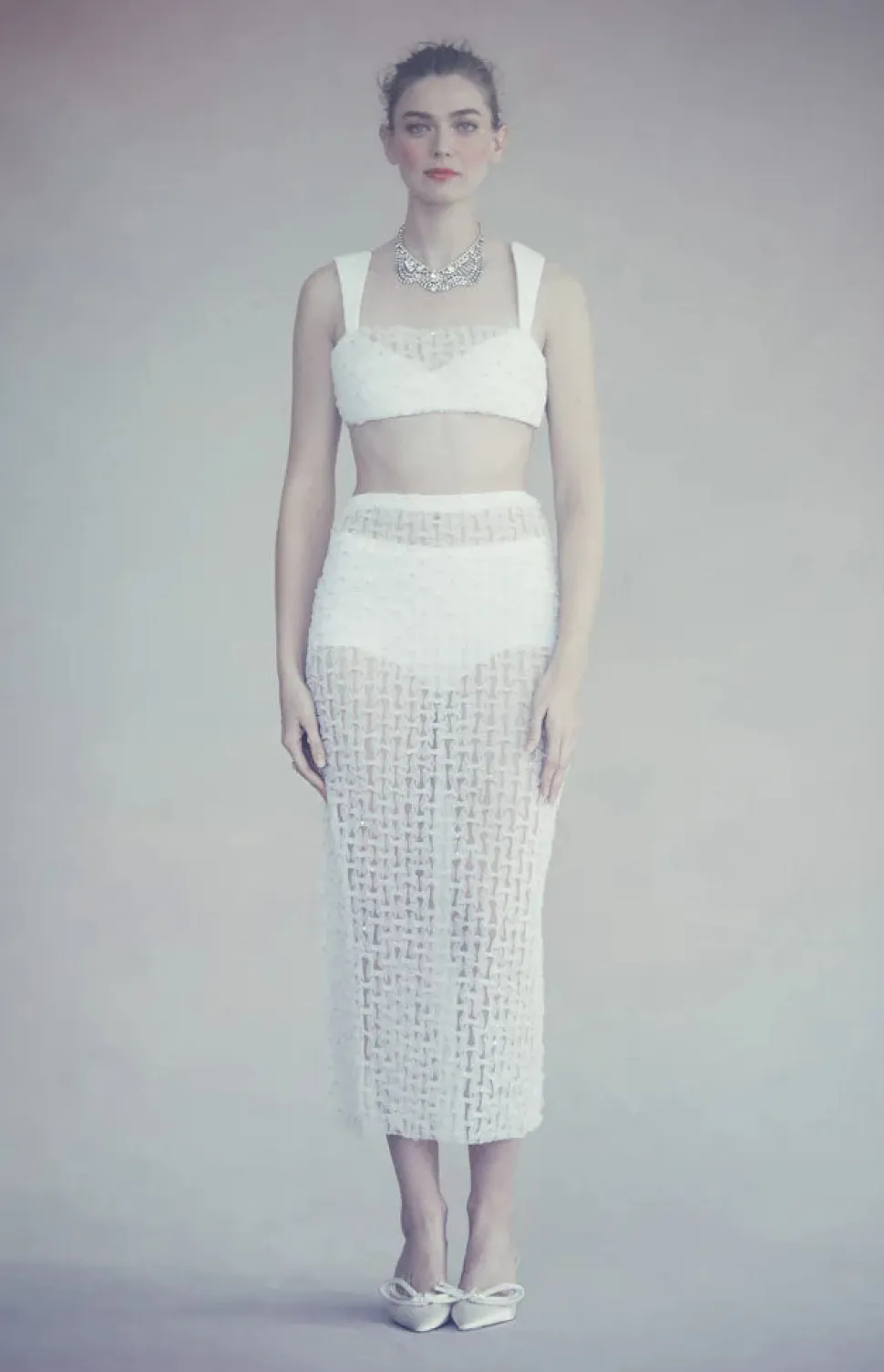 Lili Skirt in White Smocked Tulle