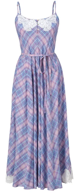 Lilia Purple Plaid Cotton Slip Dress