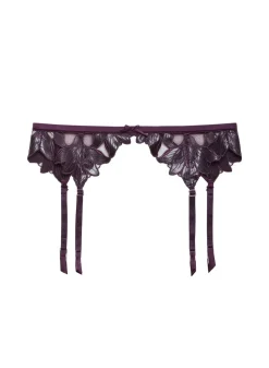 Lily Embroidery Garter Belt in Aubergine
