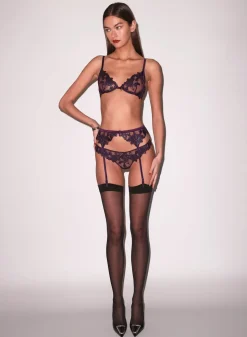 Lily Embroidery Hipster Thong in Aubergine