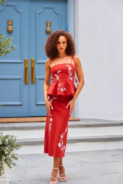 Lily Top in Deep Red & Ivory