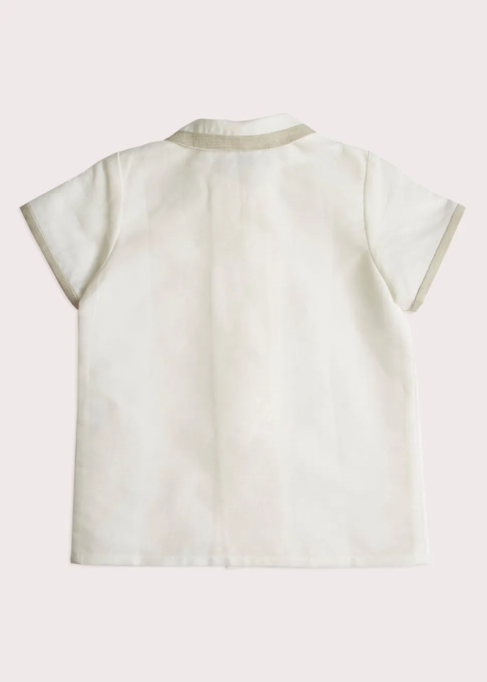 Linen Boys Celebration Shirt in White with Beige Piping