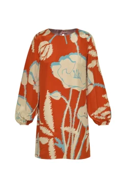 Lisboa Crepe Chine Mini Dress in Orange Gladiolos