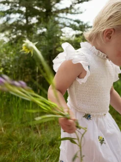 Little Lady Field Dress in White with Embroidery