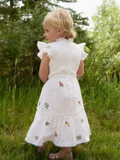 Little Lady Field Dress in White with Embroidery
