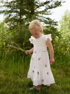 Little Lady Field Dress in White with Embroidery