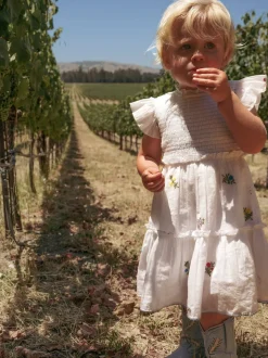 Little Lady Field Dress in White with Embroidery