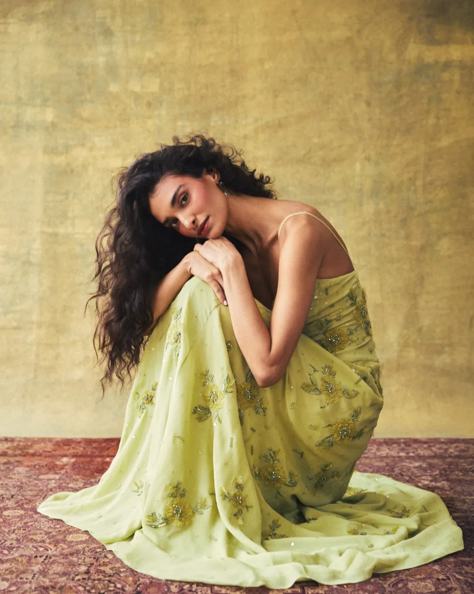 Liv Gown in Tarragon with Wildflower Clusters