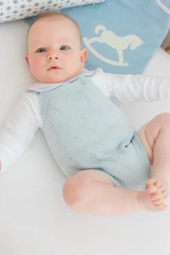Long-Sleeve Pinpoint Onesie in Blue Rocking Horse