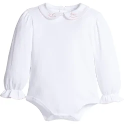 Long-Sleeve Pinpoint Onesie in Pink Rocking Horse