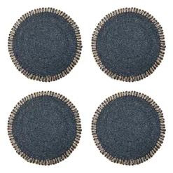 Loopy Abaca 15" Round Placemat in Navy & Natural, Set of 4