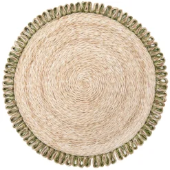 Loopy Abaca 15" Round Placemat in Natural & Olive Green, Set of 4