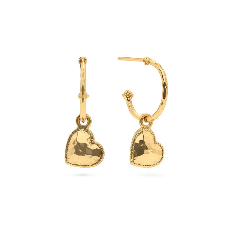 Love Hoop Earrings with Heart Charm in Gold