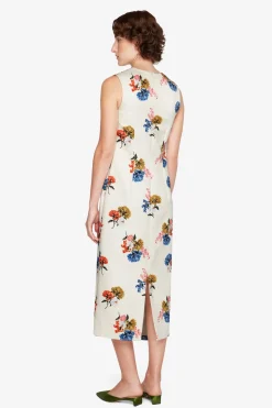 Ludie Dress In Retro Bouquet On White Taffeta Faille