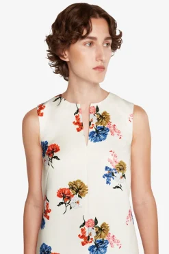 Ludie Dress In Retro Bouquet On White Taffeta Faille