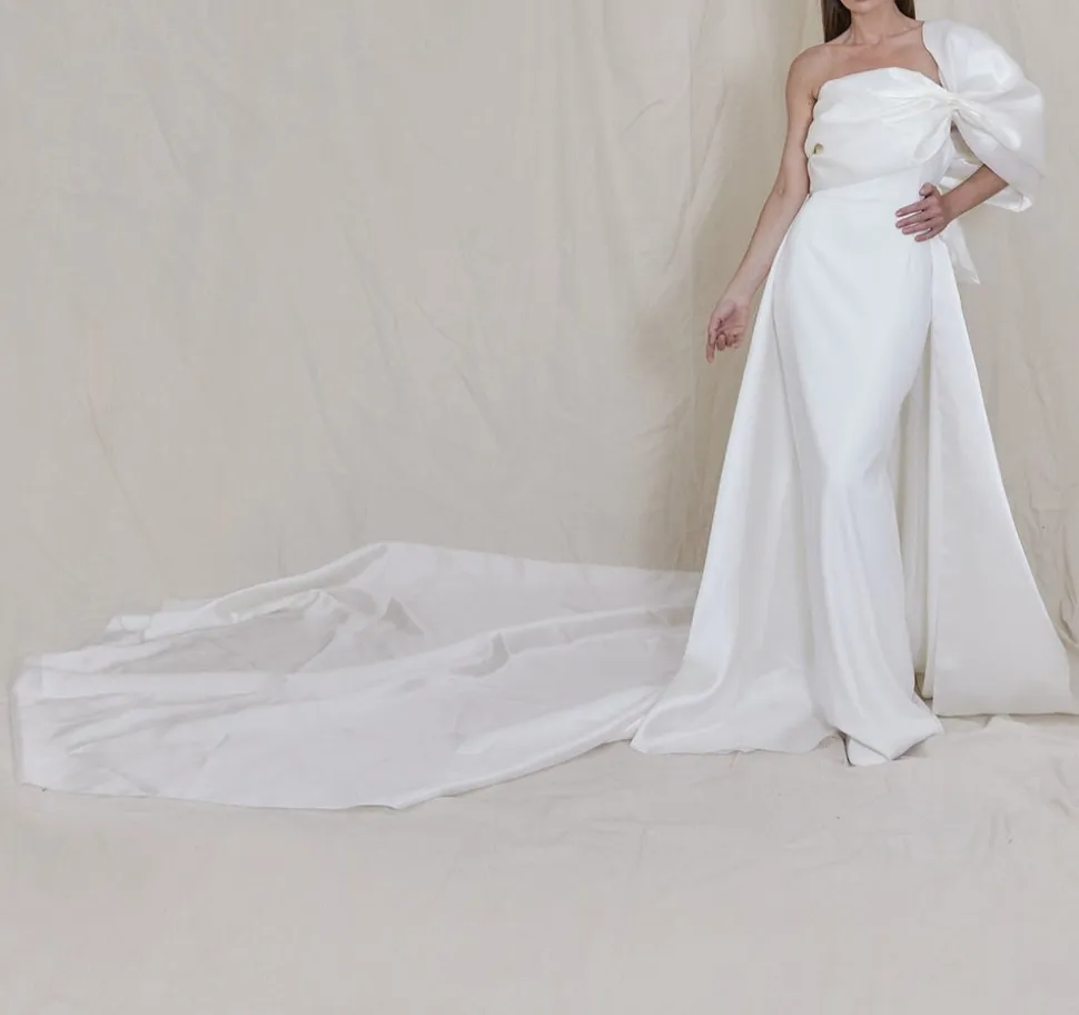 Lulu Gown with Hand Draped A-Symmetrical Organza Bodice
