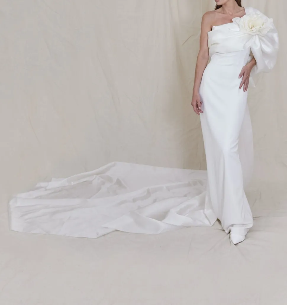 Lulu Gown with Hand Draped A-Symmetrical Organza Bodice