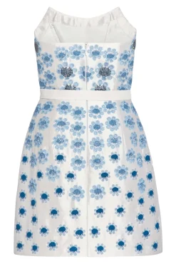 Lulu White Silk Mini Dress With Blue Daisy Beading