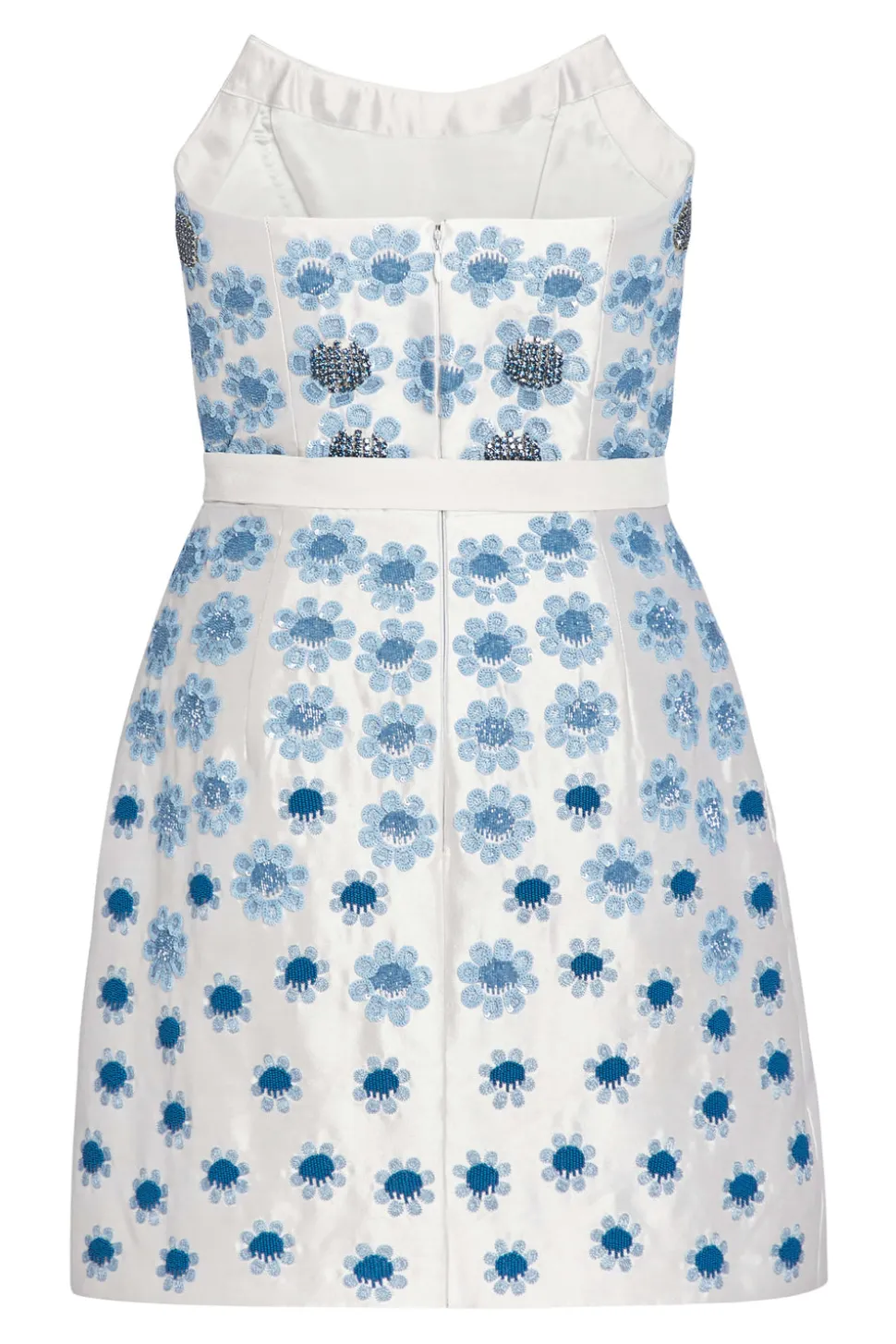 Lulu White Silk Mini Dress With Blue Daisy Beading