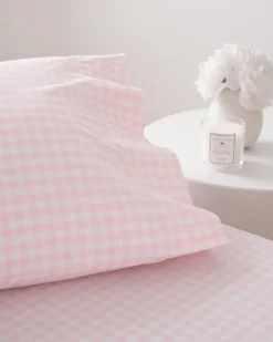 Luxe Premium Cotton Pink Gingham Bed Sheets