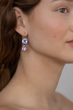 Luzia Cushion Oval Double Drop Earrings in Lavender Moon Quartz