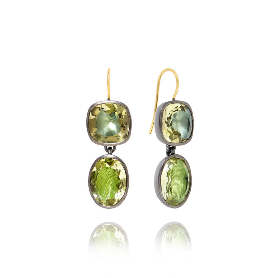 Luzia Cushion Oval Double Drop Earrings in Lemon Quartz