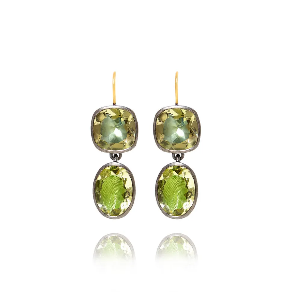 Luzia Cushion Oval Double Drop Earrings in Lemon Quartz