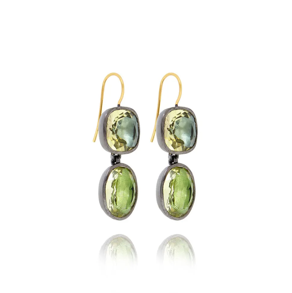 Luzia Cushion Oval Double Drop Earrings in Lemon Quartz