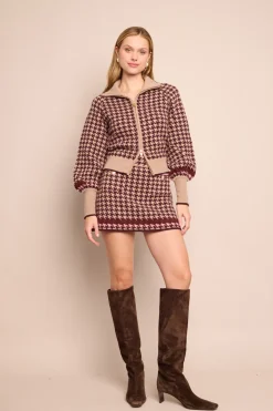 Lynne Mini Skirt in Houndstooth Multi Taupe