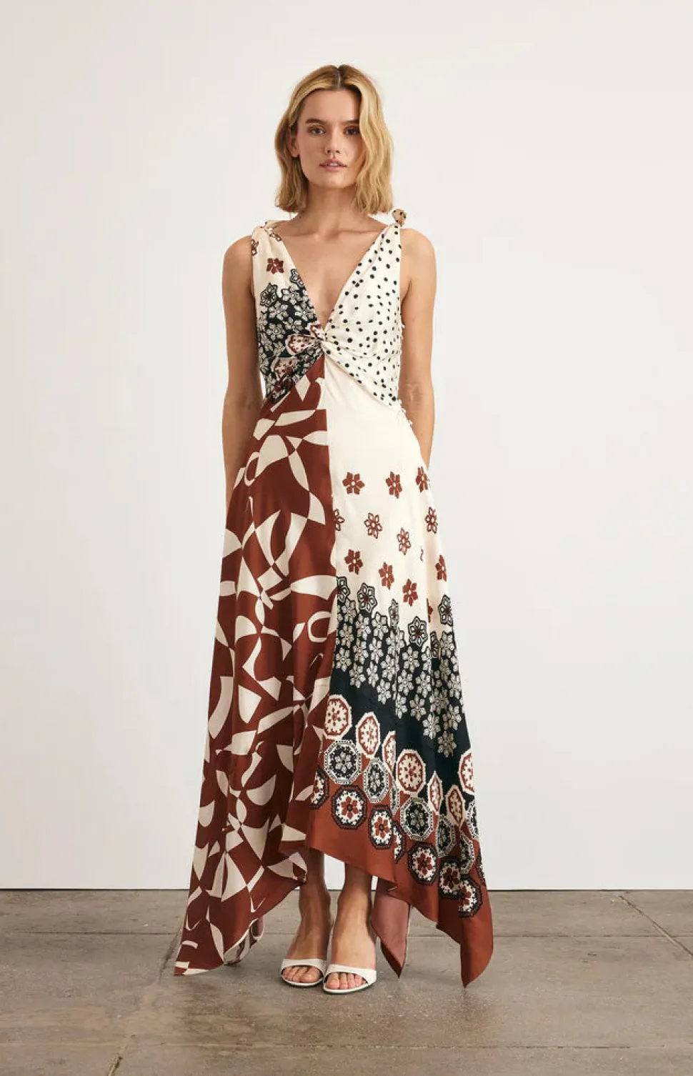 Mabel Dress in Cream & Deep Clay