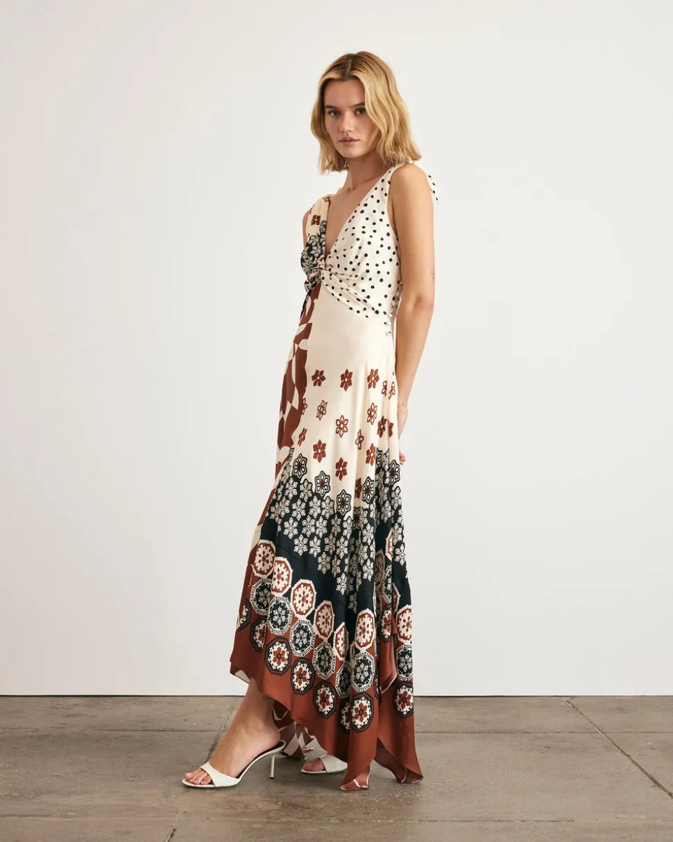 Mabel Dress in Cream & Deep Clay