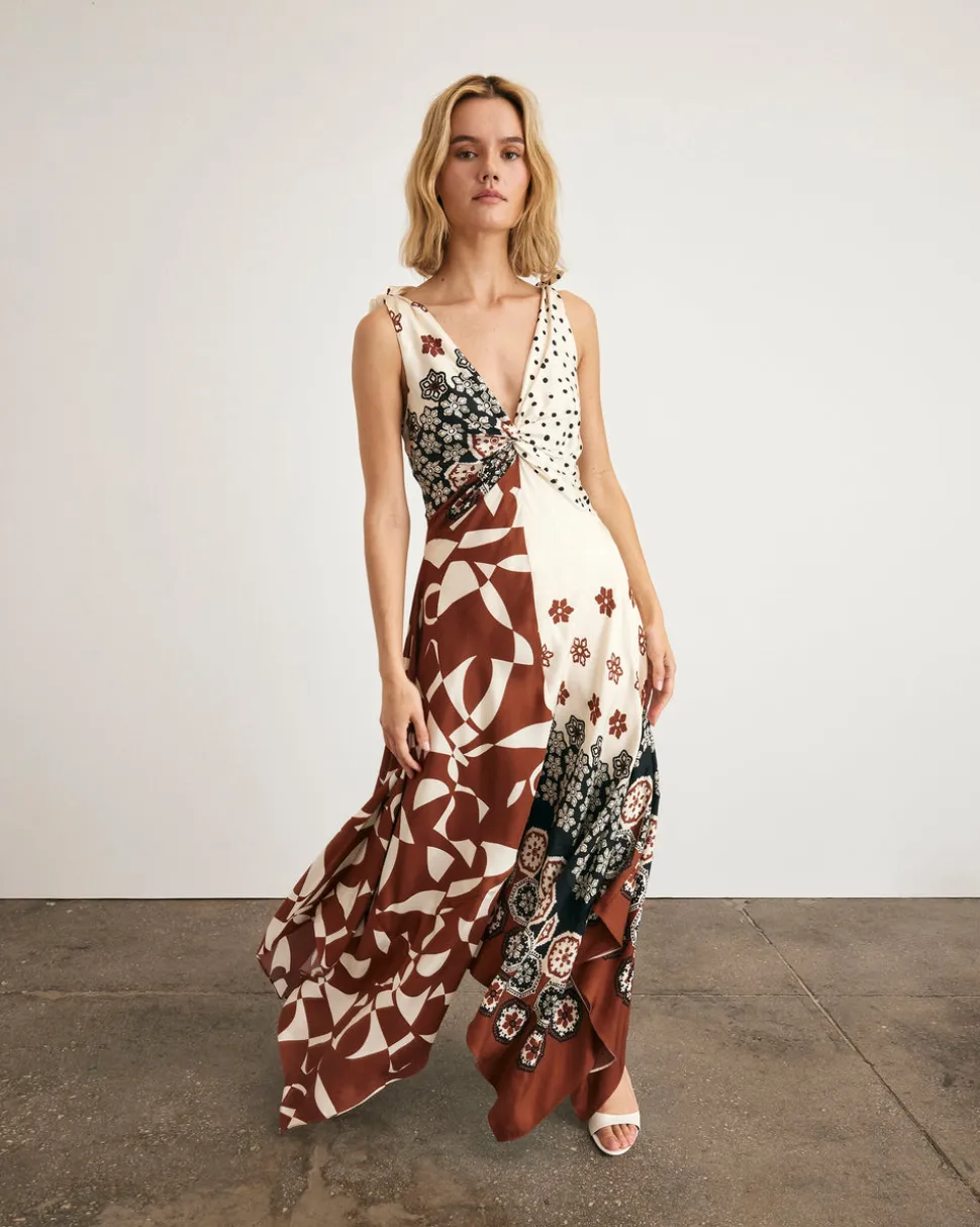 Mabel Dress in Cream & Deep Clay