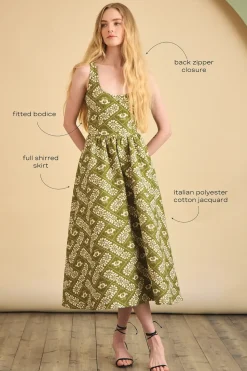 Maddy Dress in Legacy Jacquard Olive