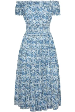 Majorca Midi Dress in Blue Botanical Vine