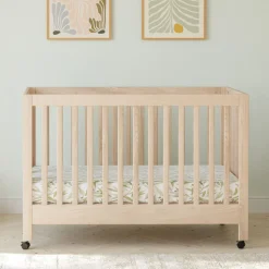 Maki Portable Folding Crib with Toddler Bed Conversion Kit in Washed Natural