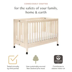 Maki Portable Folding Crib with Toddler Bed Conversion Kit in Washed Natural
