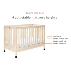 Maki Portable Folding Crib with Toddler Bed Conversion Kit in Washed Natural