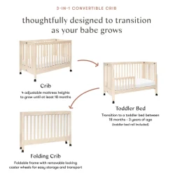Maki Portable Folding Crib with Toddler Bed Conversion Kit in Washed Natural