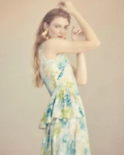 Manon Dress in Turquoise Peony Chiffon