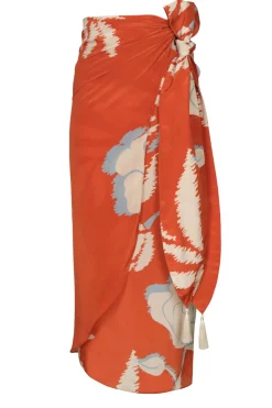 Mapara Crepe Chine Skirt in Orange Gladiolos