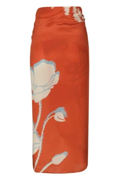 Mapara Crepe Chine Skirt in Orange Gladiolos