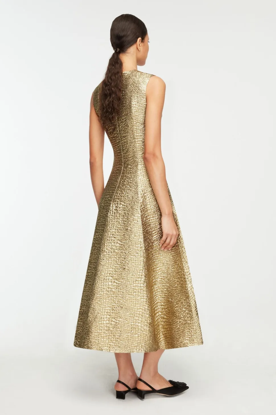 Mara Dress in Gold Metallic Seersucker